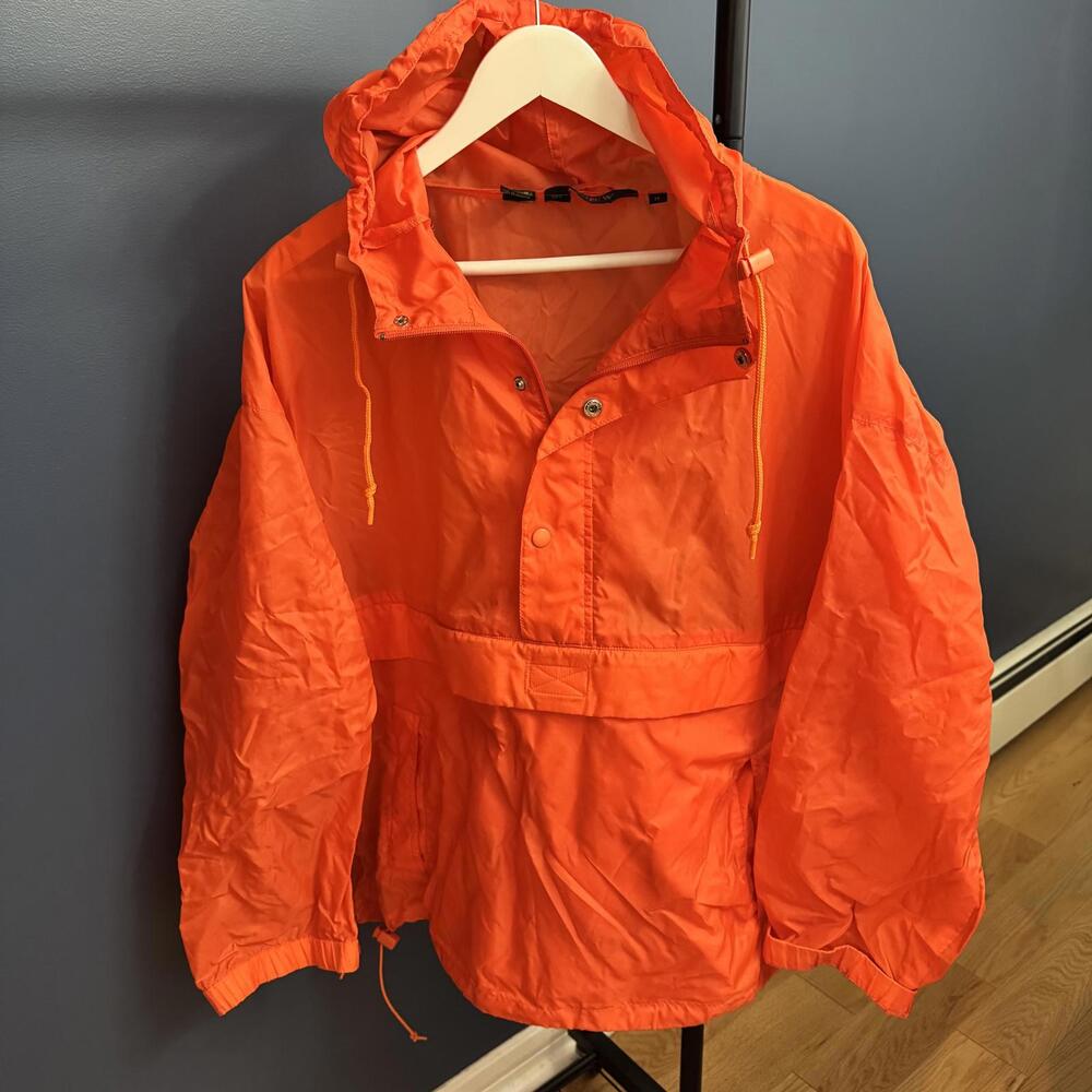 Vintage J.Crew Anorak Nylon Windbreaker, Orange, Mens Medium